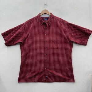 HB Harbor Bay Shirt Men's 2XLT Burgundy Plaid Short Sleeve Button Up